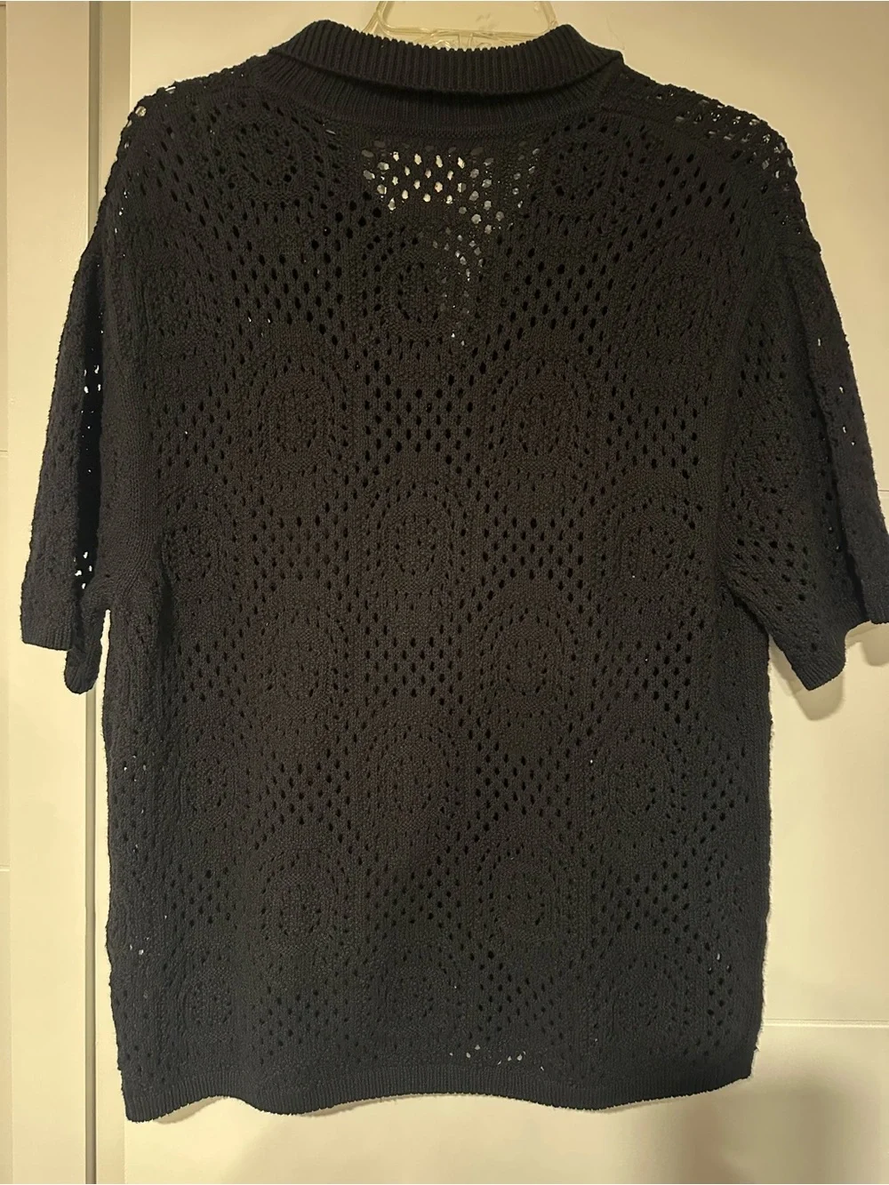 Levi’s Men’s Black Crochet Open-Knit Button-Up Shirt – Size M.